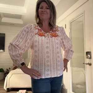 Savanna Jane Embroidered Blouse - Cream and Orange
